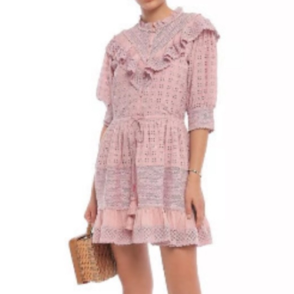 Love Sam Flower Trails Eyelet Mini Dress in Peony